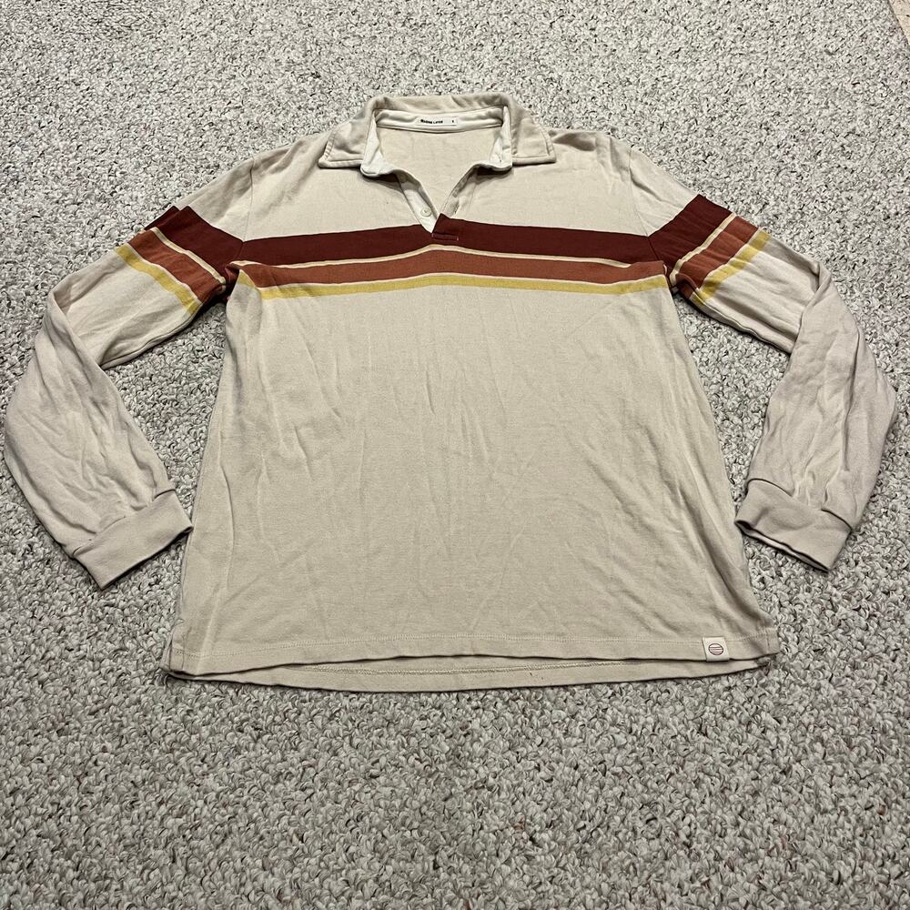 Marine Layer Air Stripe Polo Shirt S Long Sleeve Striped Classic Casual Preppy